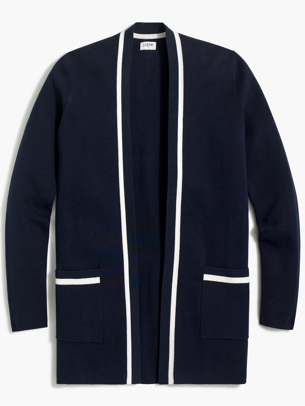 J. Crew NWT❗️Tipped Preppy Navy Open-Front Cardigan Sweater with White Trim
